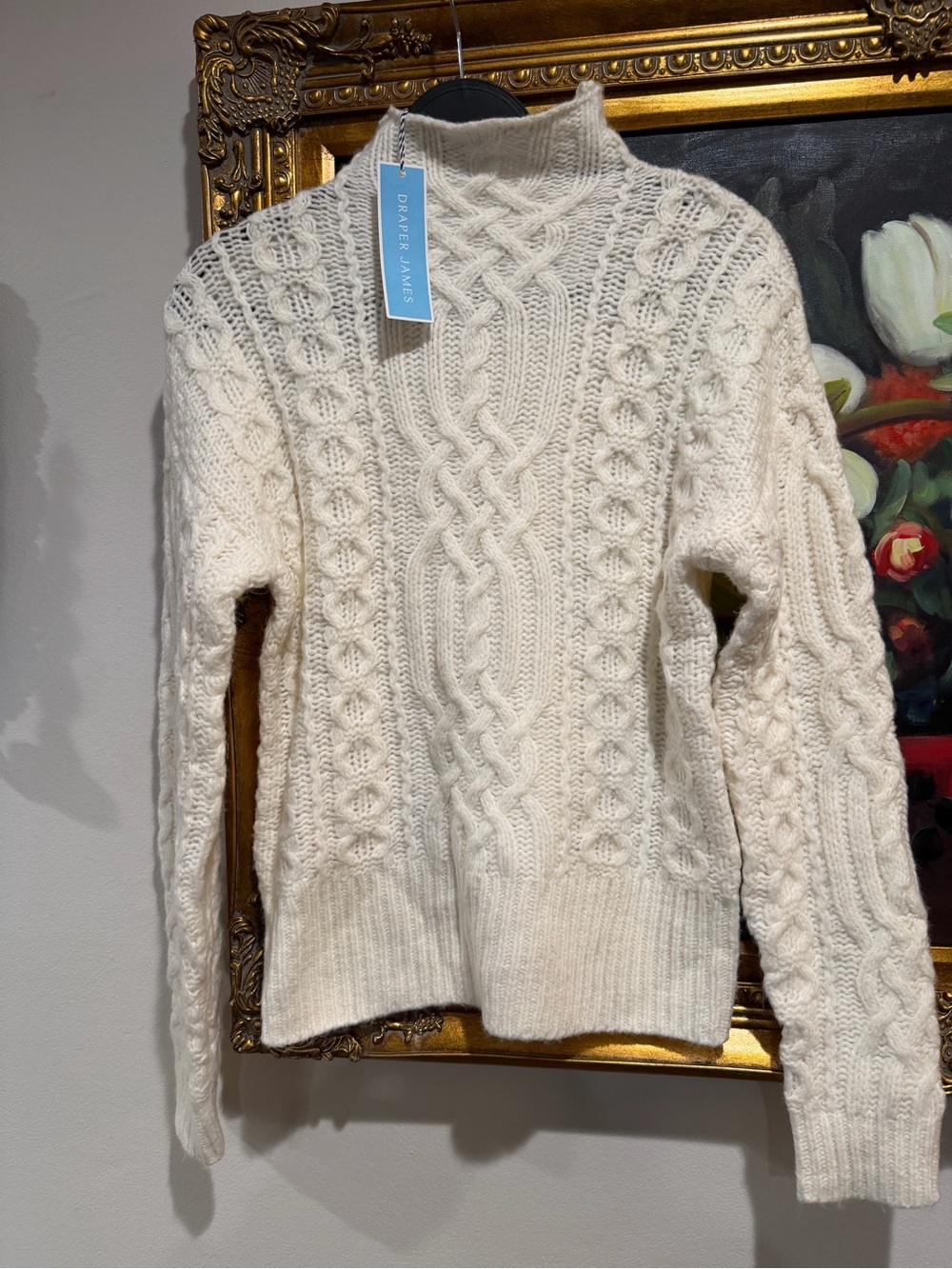 Draper James Ivory Cable Turtleneck Sweater